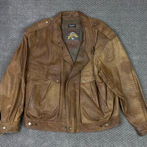 Vintage Adventure Bound Leather Bomber Jacket Men's XL Brown Distressed Liner